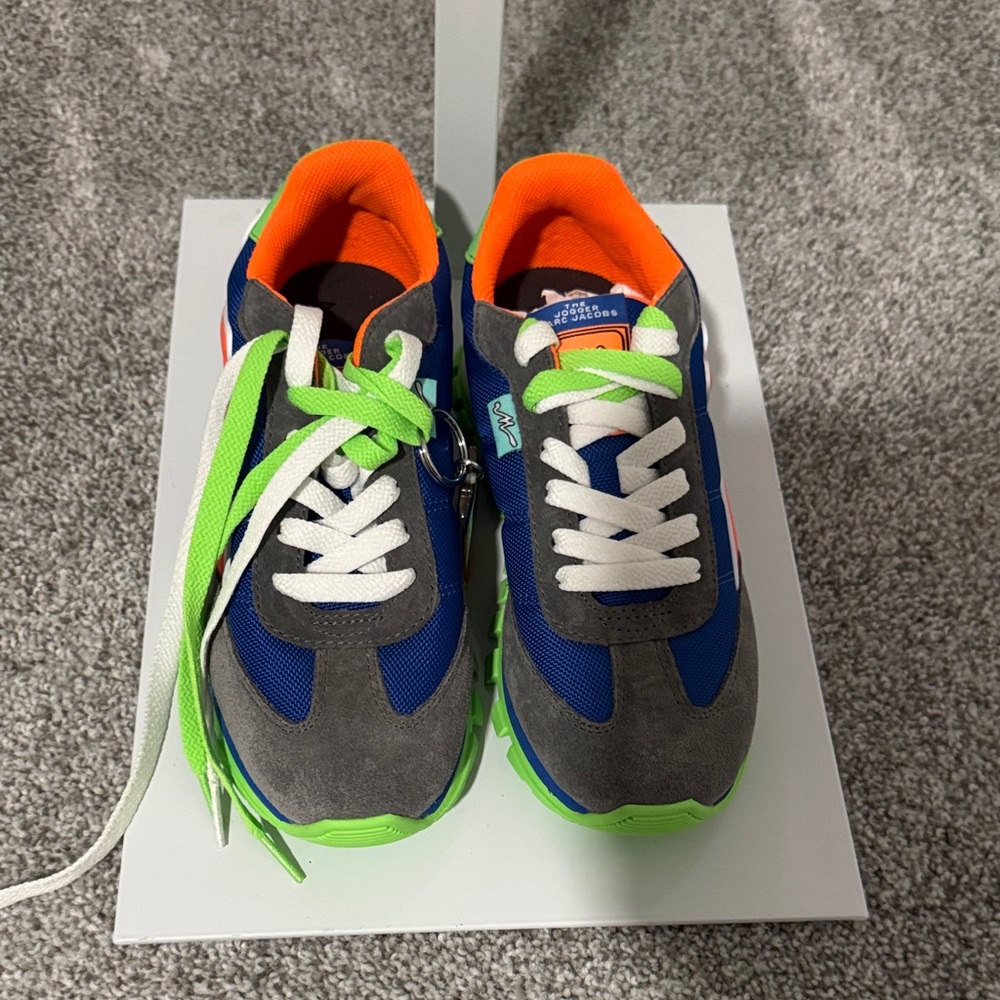 Marc Jacobs Blue Sneakers with Neon Green & Orange Accents